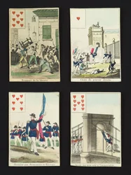 Quatro cartas de baralho comemorando os heróis de julho de 1830, 1831